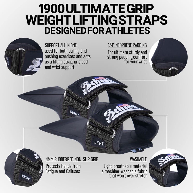 Schiek Sports 1900 Ultimate Hand Grip - 9 mm Thick Neoprene Grips for Weight Lifting - Ultra Durable Non Slip Secure Grip - Image 3